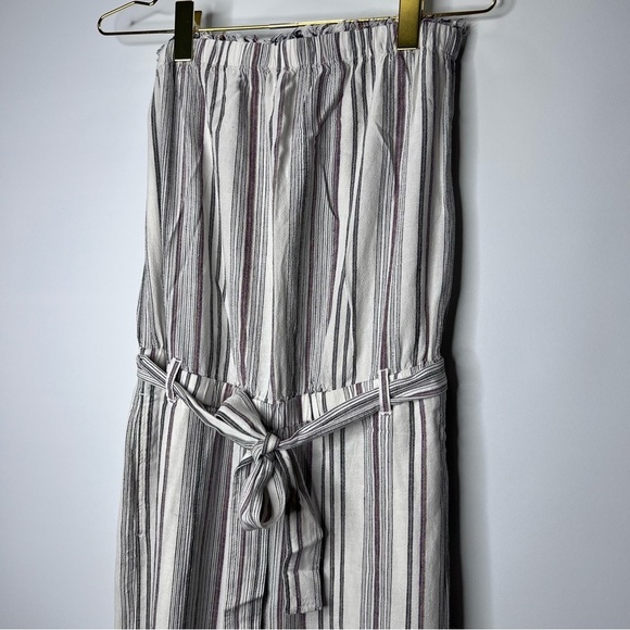Cloth & STONE ANTHROPOLOGIE striped linen strapless cropped wide-leg jumpsuit S - Picture 5 of 10